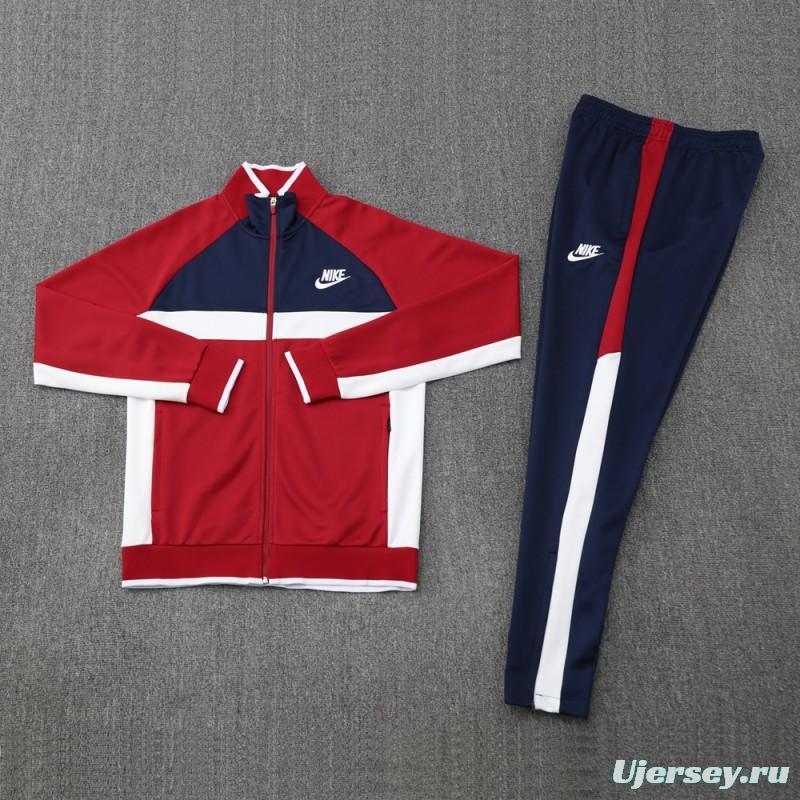 2025 Nike Navy/Red Full Hoodie Zipper Jacket +Long Pants