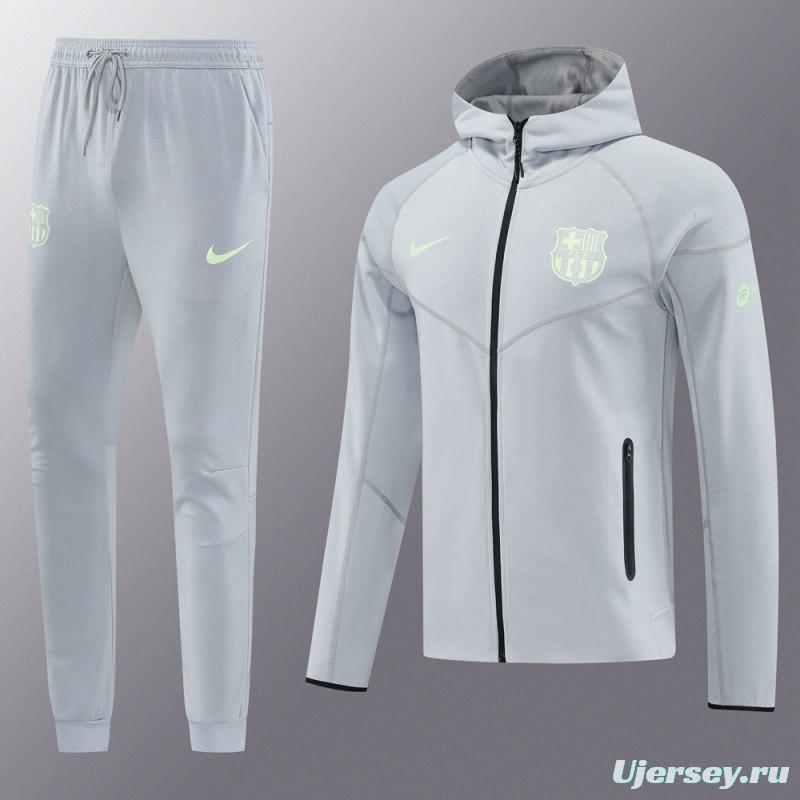 25/26 Barcelona Grey Full Zipper Hoodie Jacket +Long Pants