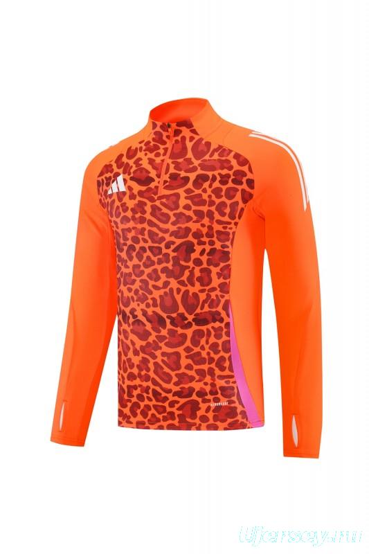 2025 Adidas Orange & Black with Leopard Print Pattern Half Zipper Jacket +Long Pants