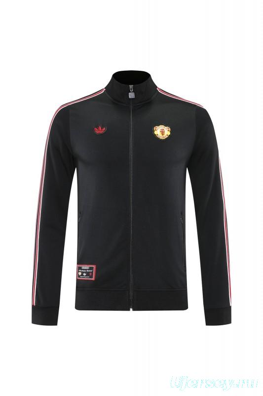 25/26 Manchester United Black Full Hoodie Zipper Jacket +Long Pants