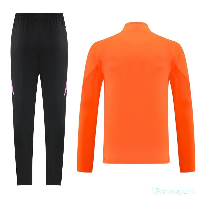 2025 Adidas Orange & Black with Leopard Print Pattern Half Zipper Jacket +Long Pants