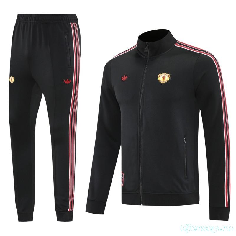 25/26 Manchester United Black Full Hoodie Zipper Jacket +Long Pants