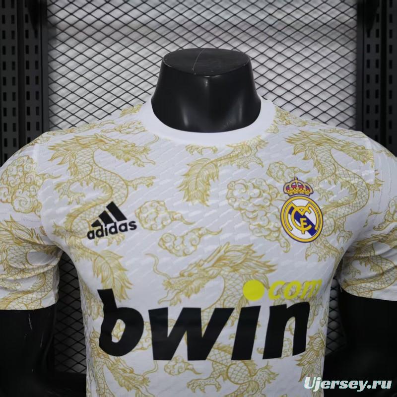 Player Version 25/26 Real Madrid White with Golden Dragon Pattern Jersey