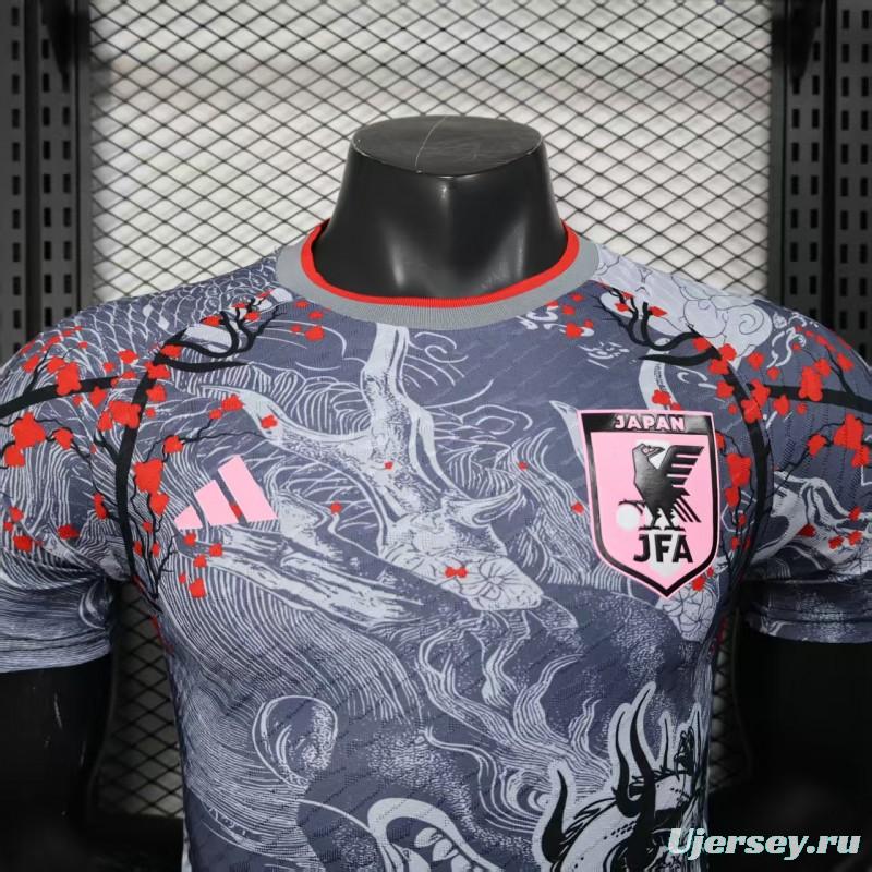Player Version 2025 Japan Gray with Traditional Dragon and Cherry Blossom Pattern Jersey