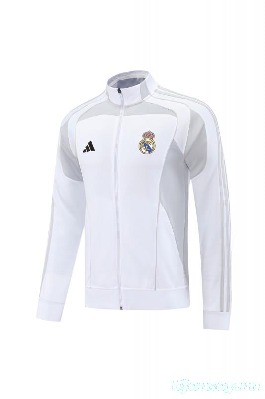 25/26 Real Madrid Grey/White Full Zipper Jacket + Long Pants