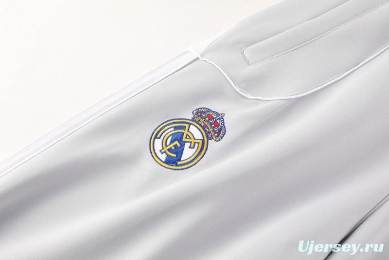 25/26 Real Madrid Grey/White Full Zipper Jacket + Long Pants