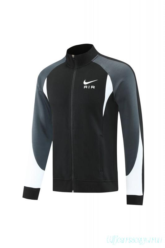 2025 Nike Air Black Tracksuit Set with Gray and White Accents Full Zipper Jacket + Long Pants