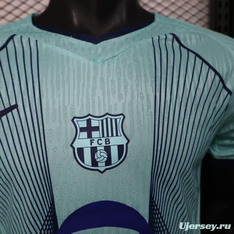 Player Version 25/26 FC Barcelona Light Blue with Vertical Pinstripe Pattern Jersey