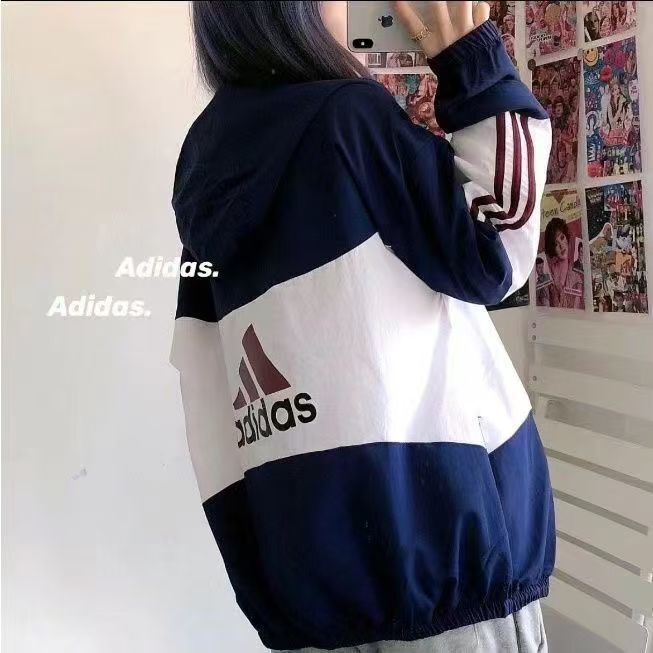 2025 Adidas White/Black/Wine Full Zipper Hoodie Windbreaker