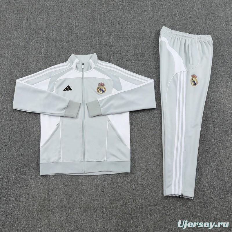25/26 Real Madrid Grey Full Zipper Jacket + Long Pants
