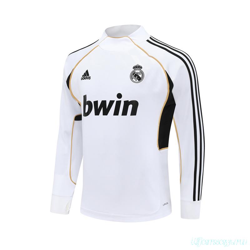 Retro 11/12 Real Madrid White Half Zipper Jacket