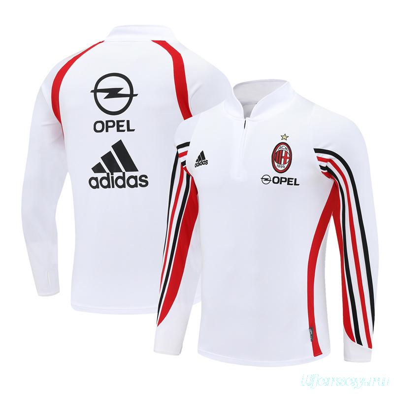 Retro 03/04 AC Milan White Half Zipper Jacket+Long Pants