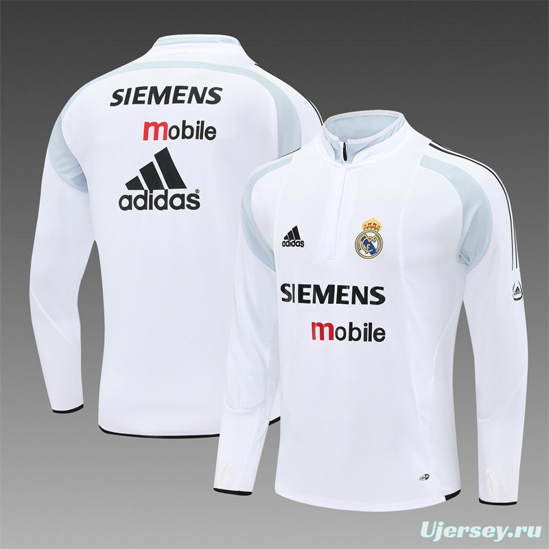 Retro 04/05 Real Madrid White Half Zipper Jacket