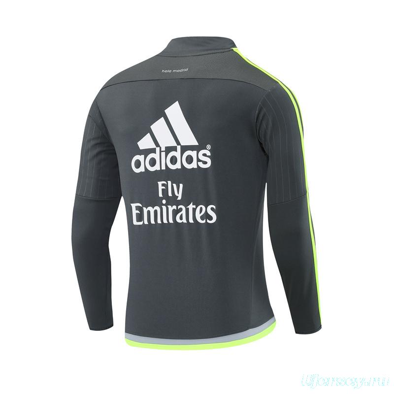 Retro 15/16 Real Madrid Dark Grey Half Zipper Jacket+Long Pants
