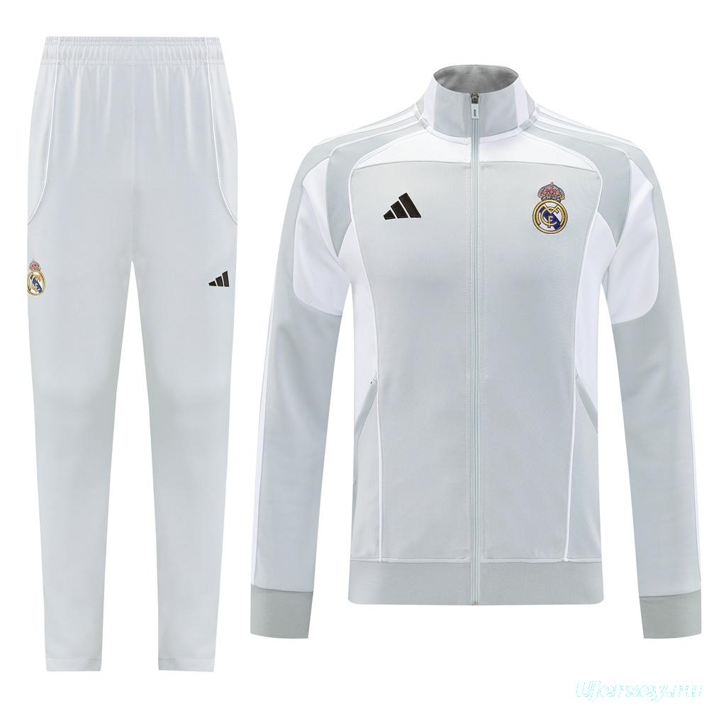 25/26 Real Madrid Grey Full Zipper Jacket + Long Pants