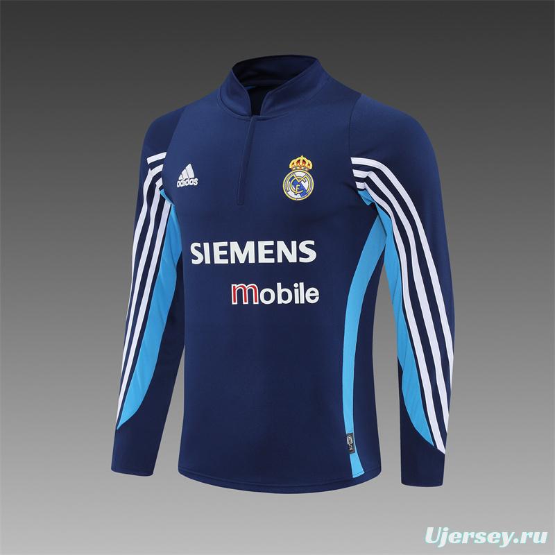 Retro 03/04 Real Madrid Royal Blue Half Zipper Jacket