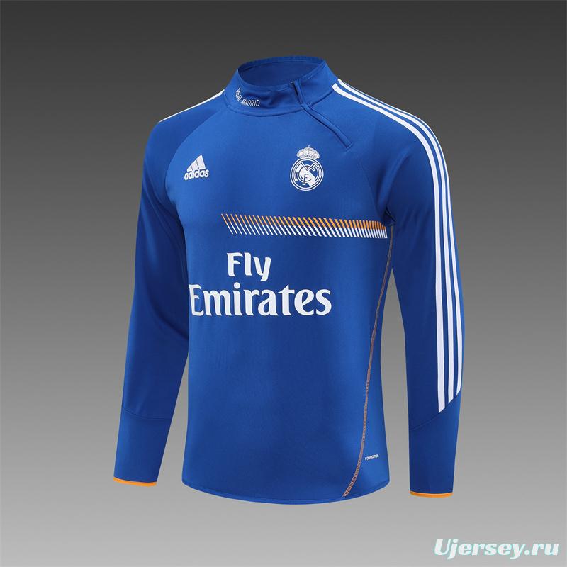 Retro 13/14 Real Madrid Color Blue Half Zipper Jacket+Long Pants