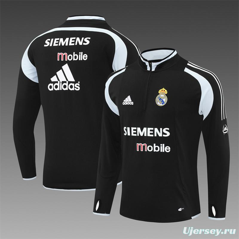 Retro 04/05 Real Madrid Black Half Zipper Jacket