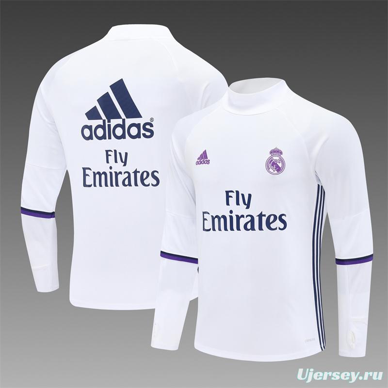 Retro 16/17 Real Madrid White Half Zipper Jacket