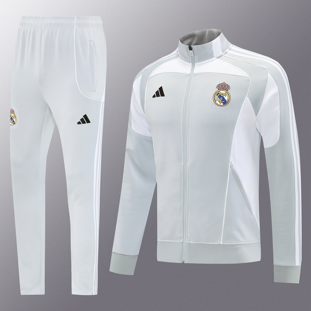 25/26 Real Madrid Grey Full Zipper Jacket + Long Pants
