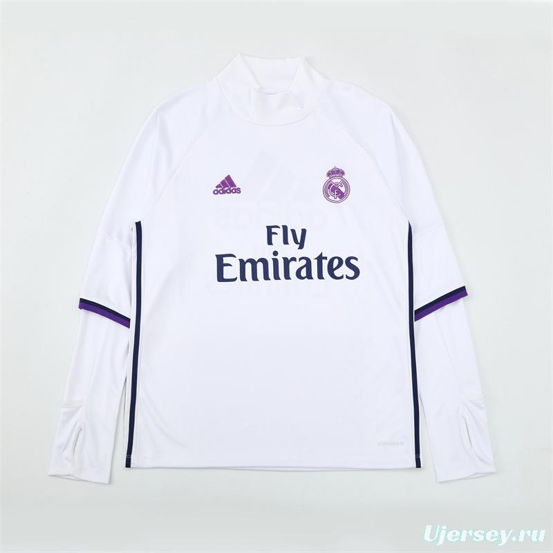 Retro 16/17 Real Madrid White Half Zipper Jacket+Long Pants
