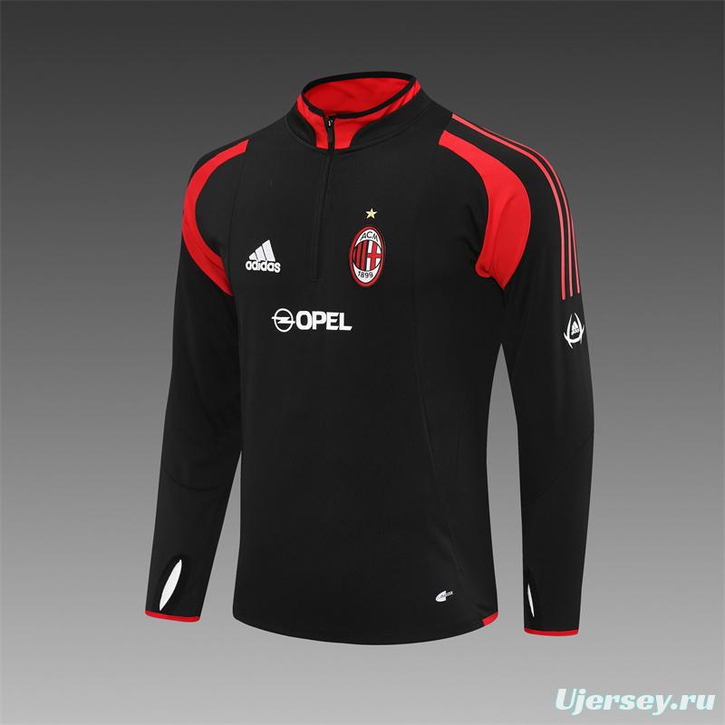 Retro 04/05 AC Milan Black Half Zipper Jacket+Long Pants