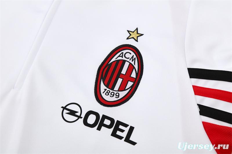 Retro 03/04 AC Milan White Half Zipper Jacket+Long Pants