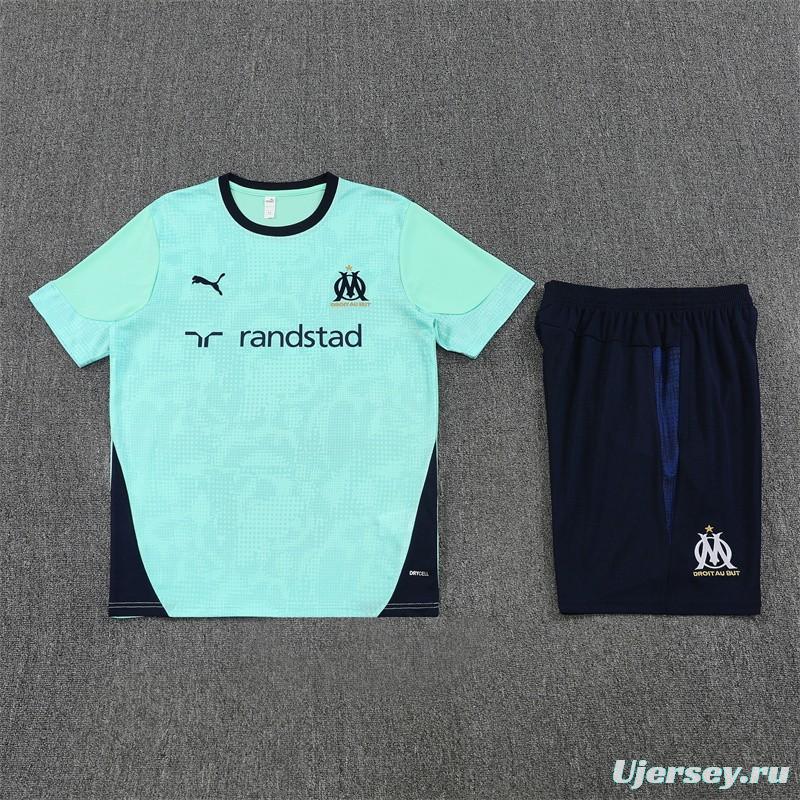 25/26 Olympique de Marseille Lake Blue Camouflage with XS Short Sleeve+Soccer Shorts