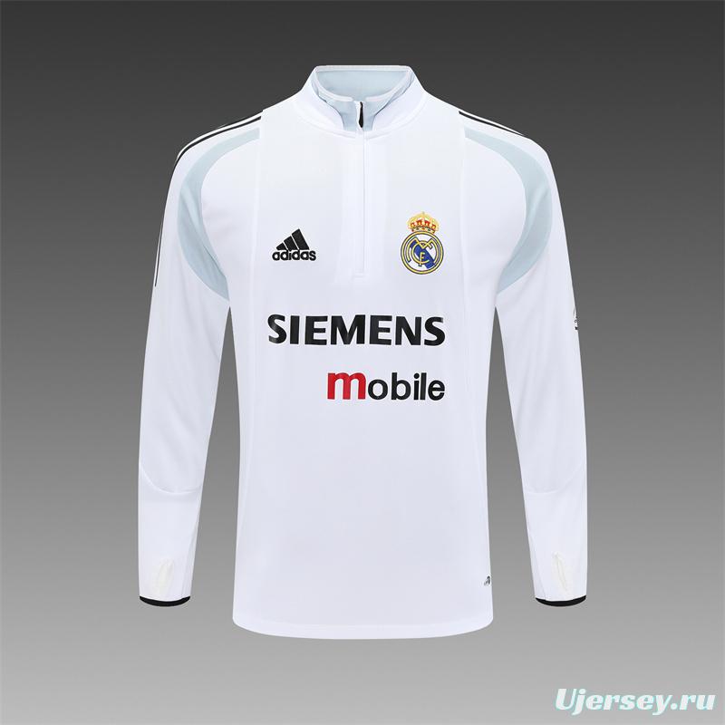 Retro 04/05 Real Madrid White Half Zipper Jacket