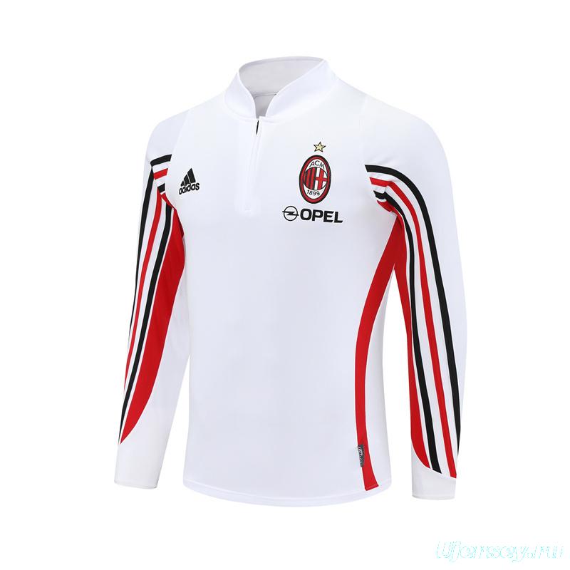 Retro 03/04 AC Milan White Half Zipper Jacket+Long Pants