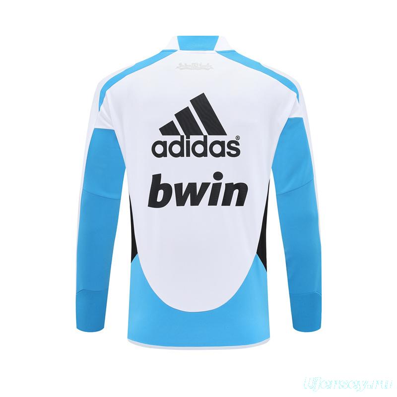 Retro 12/13 Real Madrid White/Blue Half Zipper Jacket+Long Pants