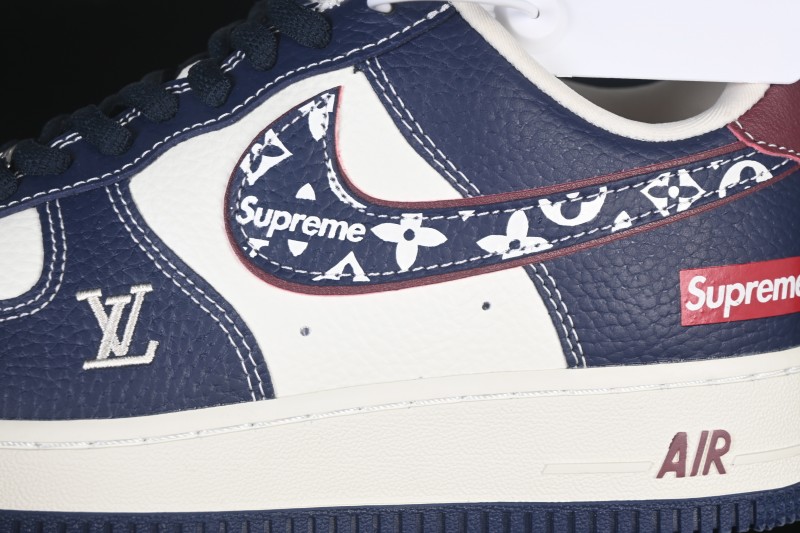 Nike Air Force 1 '07 Low Supreme Collaboration White Blue Wine Red Casual Sneakers - YF9511-801