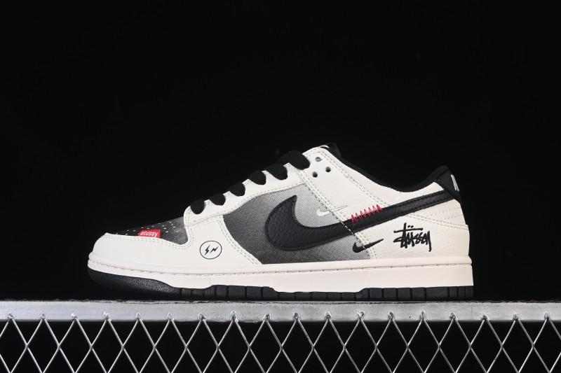 Nike SB Dunk Low Stussy Collaboration Lightning Fade Beige Black Anniversary Custom Low-Top Casual Skate Shoes - QW5836-020