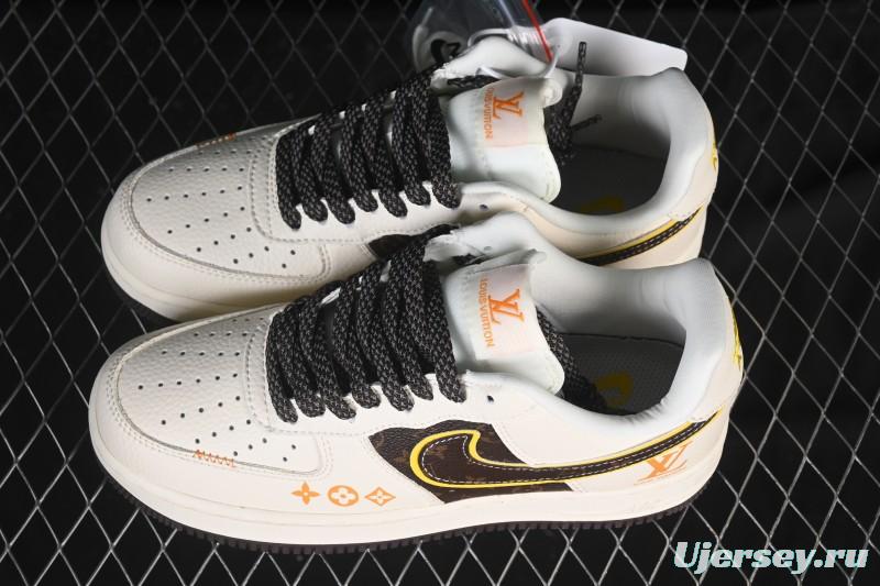 Nike Air Force 1 '07 Low LV Collaboration Beige Brown Patchwork Casual Sneakers - DD1982-302