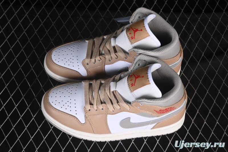 Nike Air Jordan 1 Mid AJ1 White Wheat Mid-Top Casual Sneakers - DQ8426-200