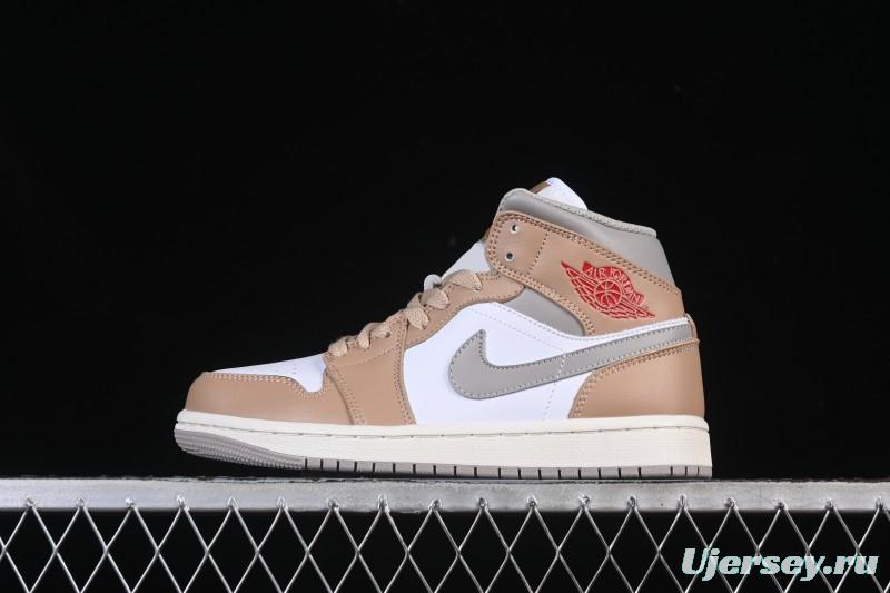Nike Air Jordan 1 Mid AJ1 White Wheat Mid-Top Casual Sneakers - DQ8426-200