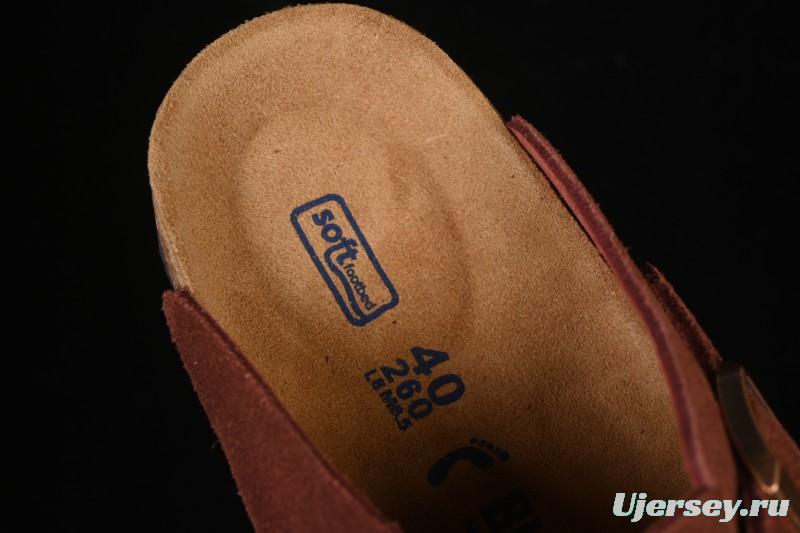 Birkenstock Sandals Series with Soft Leather Upper and Cork Rubber Midsole - Red Wine