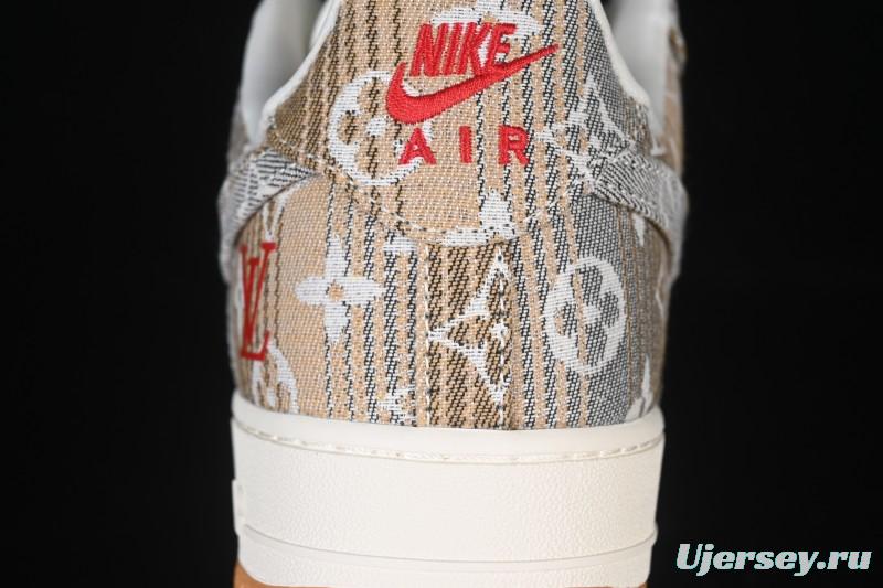 Nike Air Force 1 '07 Low LV Collaboration Grey Brown Floral Canvas Casual Sneakers - DF0188-076