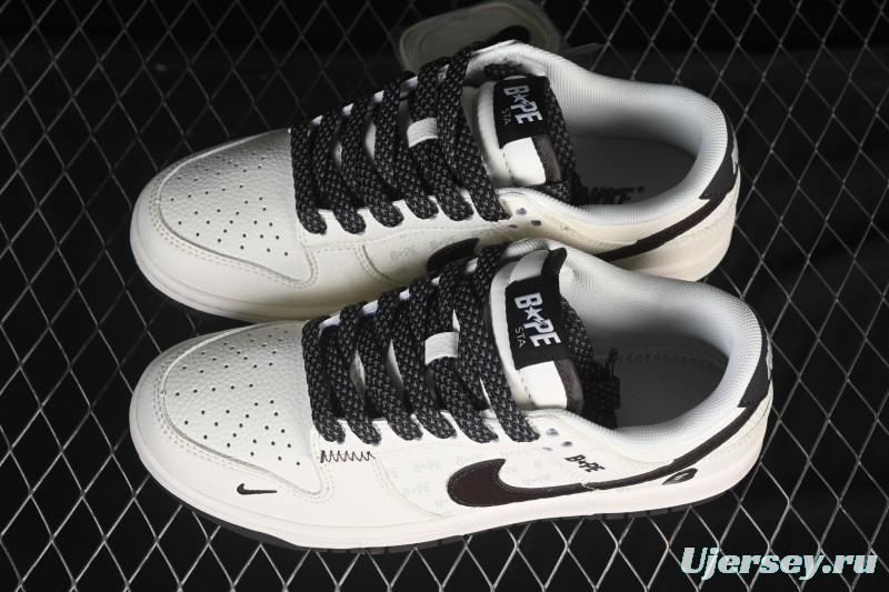 Nike SB Dunk Low Bape Collaboration Scale Pattern Beige Brown Swoosh Low-Top Casual Skate Shoes - QW5836-016