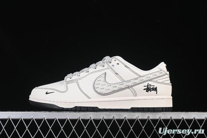Nike SB Dunk Low Stussy Collaboration Beige Black Grey Silver Low-Top Casual Skate Shoes - HH7518-097