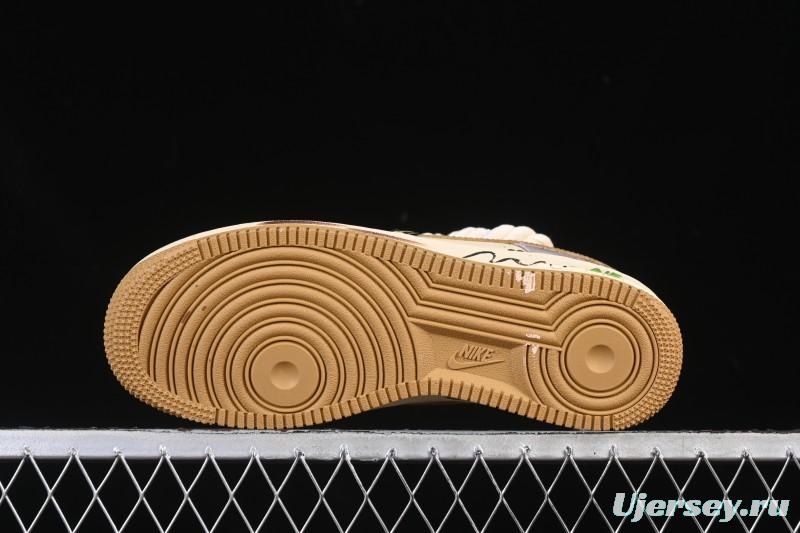 Nike Air Force 1 '07 Low Milk Coffee Bear Hand-Drawn Doodle Casual Sneakers - XL2321-666