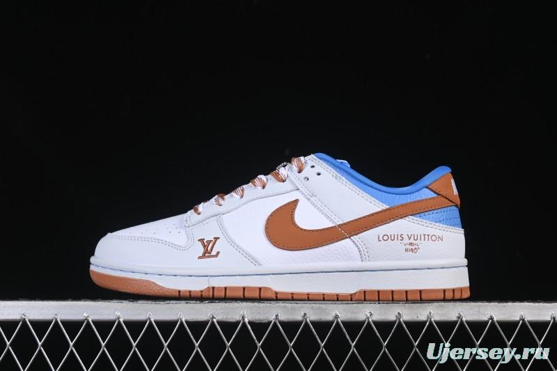 Nike SB Dunk Low LV Collaboration White Grey Brown Blue Anniversary High-End Custom Low-Top Casual Skate Shoes SC0601-474