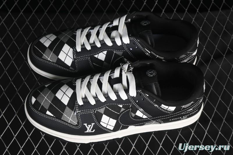 Nike SB Dunk Low LV Collaboration Black White Grid High-End Custom Low-Top Casual Skate Shoes SC0601-460