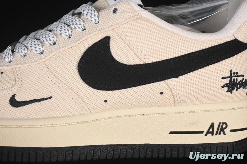 Nike Air Force 1 '07 Low Stussy Collaboration Beige Black Canvas Casual Sneakers - XX3168-155