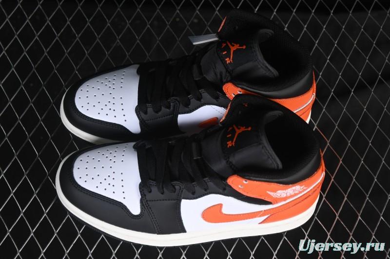 Nike Air Jordan 1 Mid AJ1 Mid-Top Casual Sneakers with Black White Orange Design - DQ8426-801