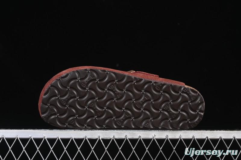 Birkenstock Sandals Series with Soft Leather Upper and Cork Rubber Midsole - Red Wine