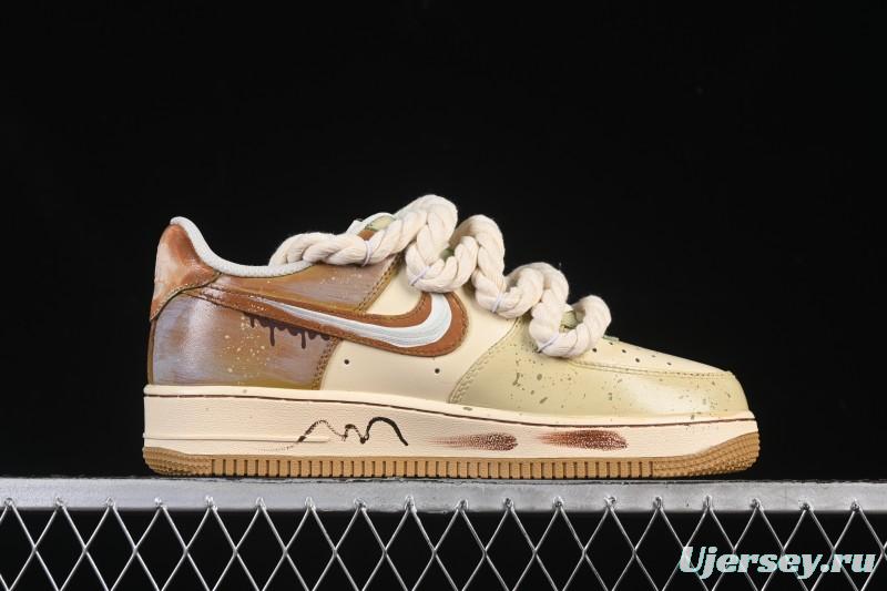 Nike Air Force 1 '07 Low Milk Coffee Bear Hand-Drawn Doodle Casual Sneakers - XL2321-666