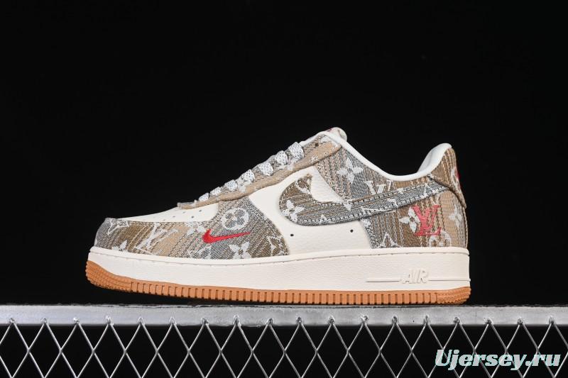 Nike Air Force 1 '07 Low LV Collaboration Grey Brown Floral Canvas Casual Sneakers - DF0188-076