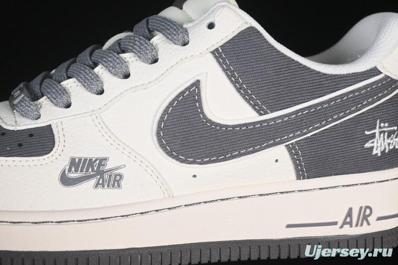 Nike Air Force 1'07 Low Stussy Collaboration Light Gray Canvas Casual Sneakers - JP8028-011