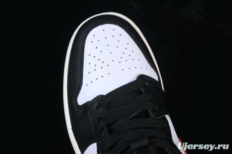 Nike Air Jordan 1 Mid AJ1 Mid-Top Casual Sneakers with Black White Orange Design - DQ8426-801